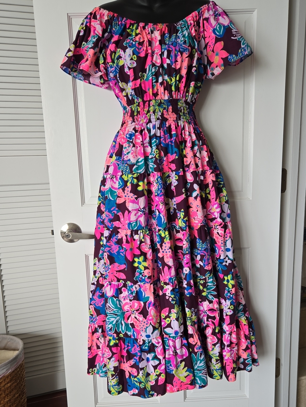 Lilly Pulitzer Off-Shoulder Floral Maxi Dress in Vibrant Multicolors